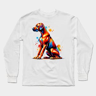 Rhodesian Ridgeback in Vibrant Splashed Paint Style Long Sleeve T-Shirt